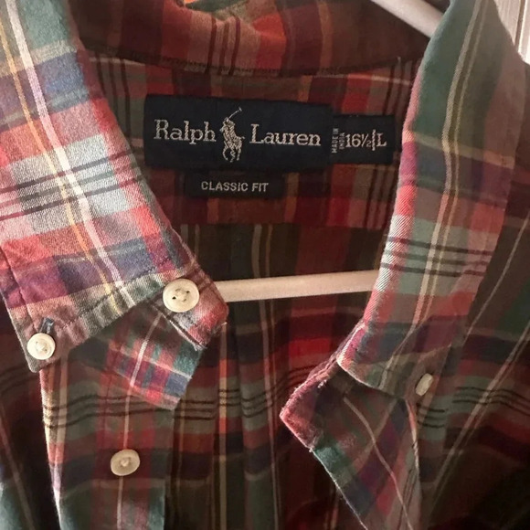 Polo Ralph Lauren Red and Green PLAID Classic Button Down Shirt Mens Large - Picture 2 of 9